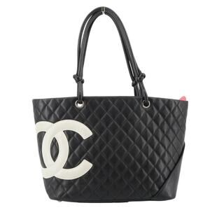 Chanel Cambon Tote Bag CC Large Vintage Quilted Leather Black & White Leather